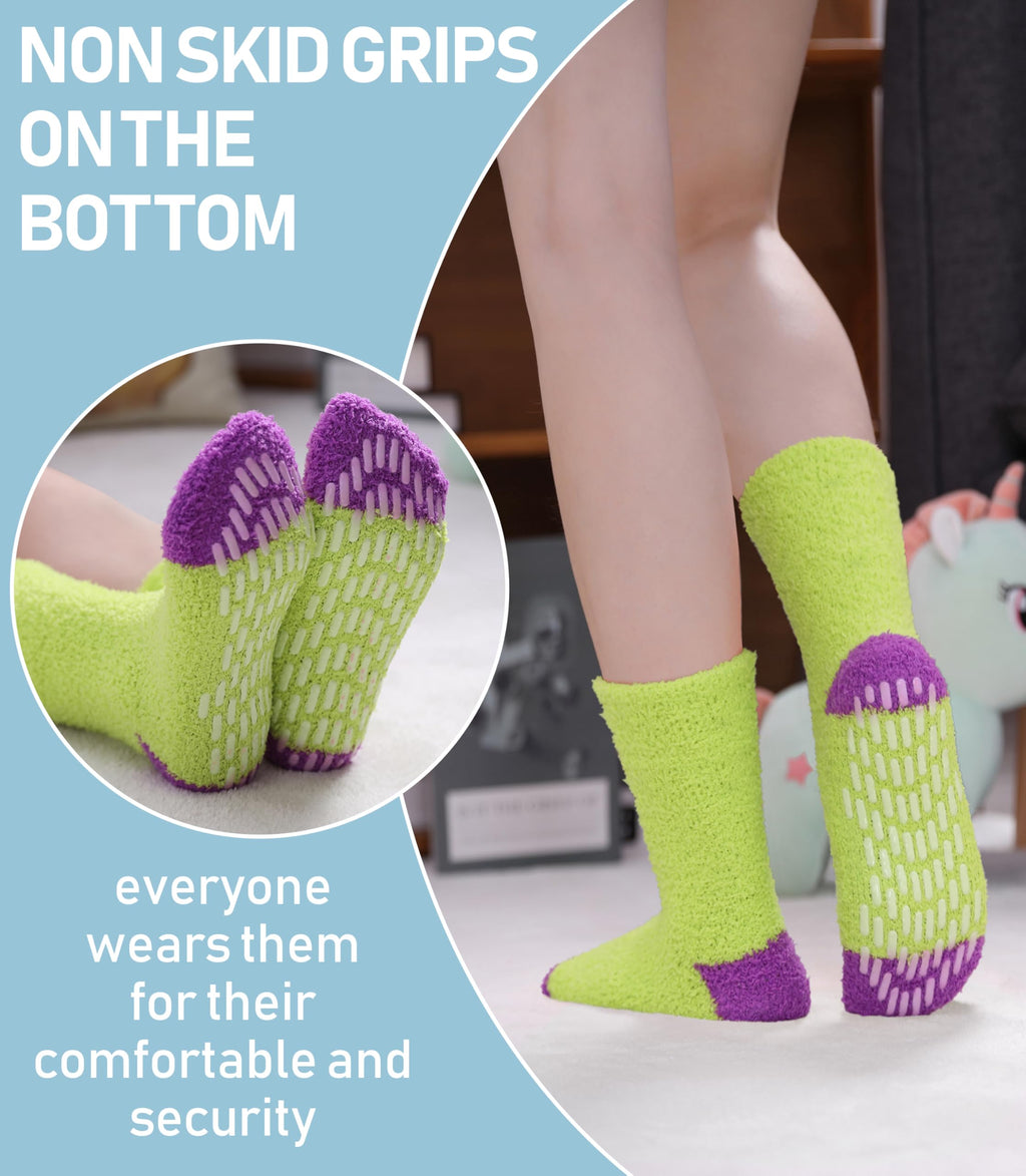 Yebing Non Slip Hospital Socks for Women with Grips Fuzzy Cozy Anti Skid Slipper Socks Winter Warm Soft Fluffy Sleep Socks