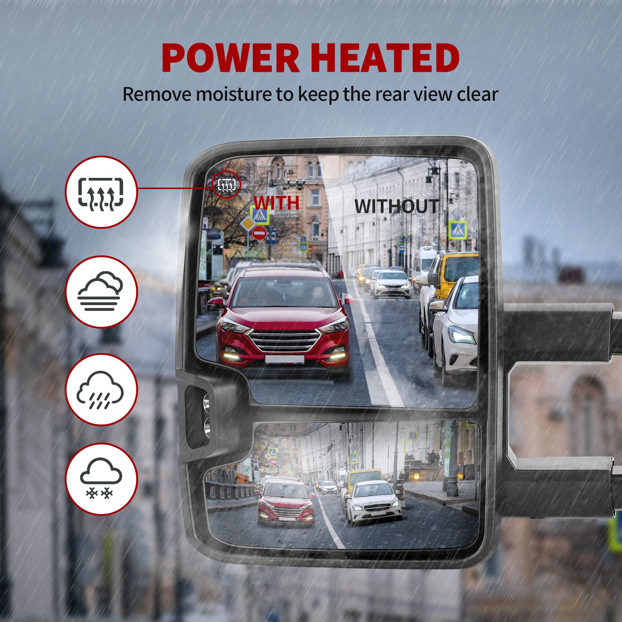 YITAMOTOR Towing Mirrors Compatible with 07-13 Silverado 1500 2500 3500 Tahoe Suburban Avalanche GMC Sierra Yukon Cadillac LED Turn Signal Light Power Heated Manual Telescoping Folding