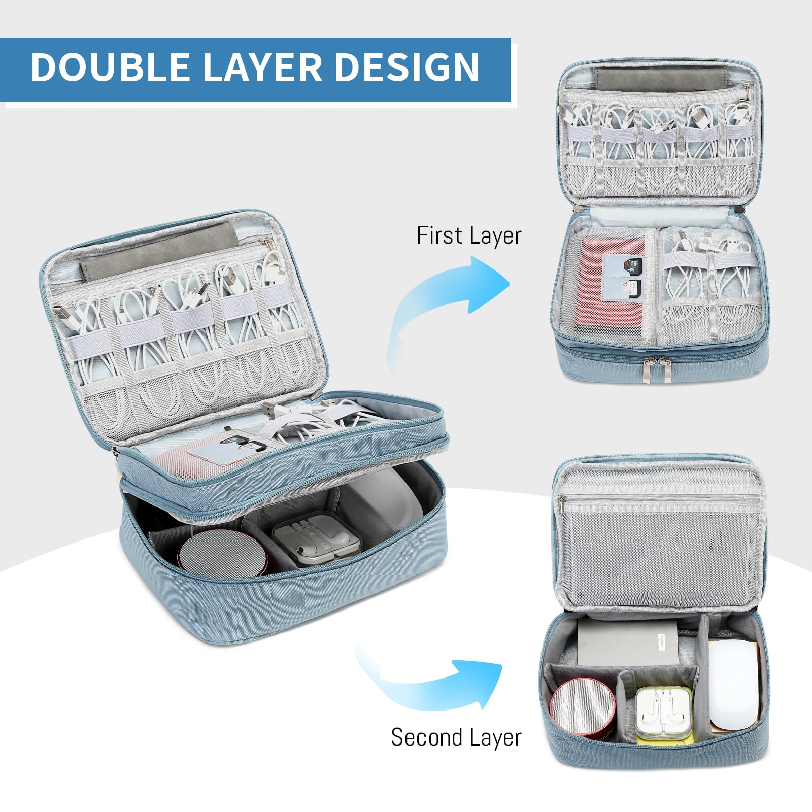 Lanola Electronic Organizer,Travel Cable Organizer Bag Pouch Electronic Accessories Carry Case Portable Double Layers Storage Bag for Cable,Cord,Charger,Phone,Earphone,Power Bank,Memory Cards - Black