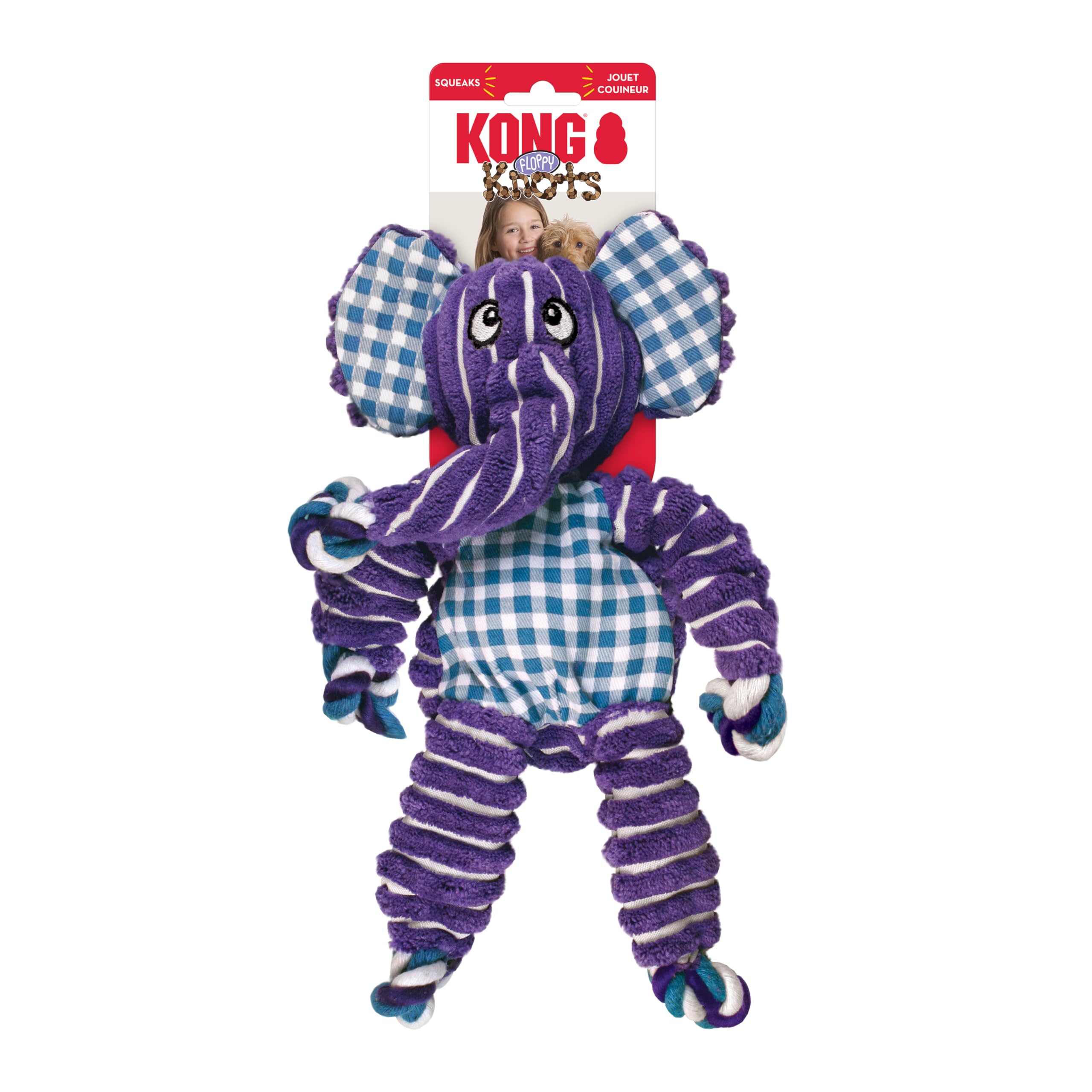 KONG Floppy Knots - Durable No‑Stuffing Squeaky Rope & Plush Dog Toy - for Teething, Playing (Bunny, Small/Medium)