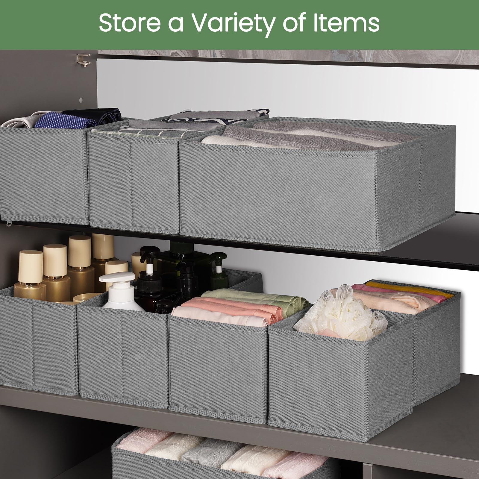 Criusia Drawer Organizer Clothes, 8 Pack Underwear Drawer Organizer, Foldable Cloth Storage Box Closet Organizers and Storage for Clothes, Socks, Scarves, Ties (Beige)