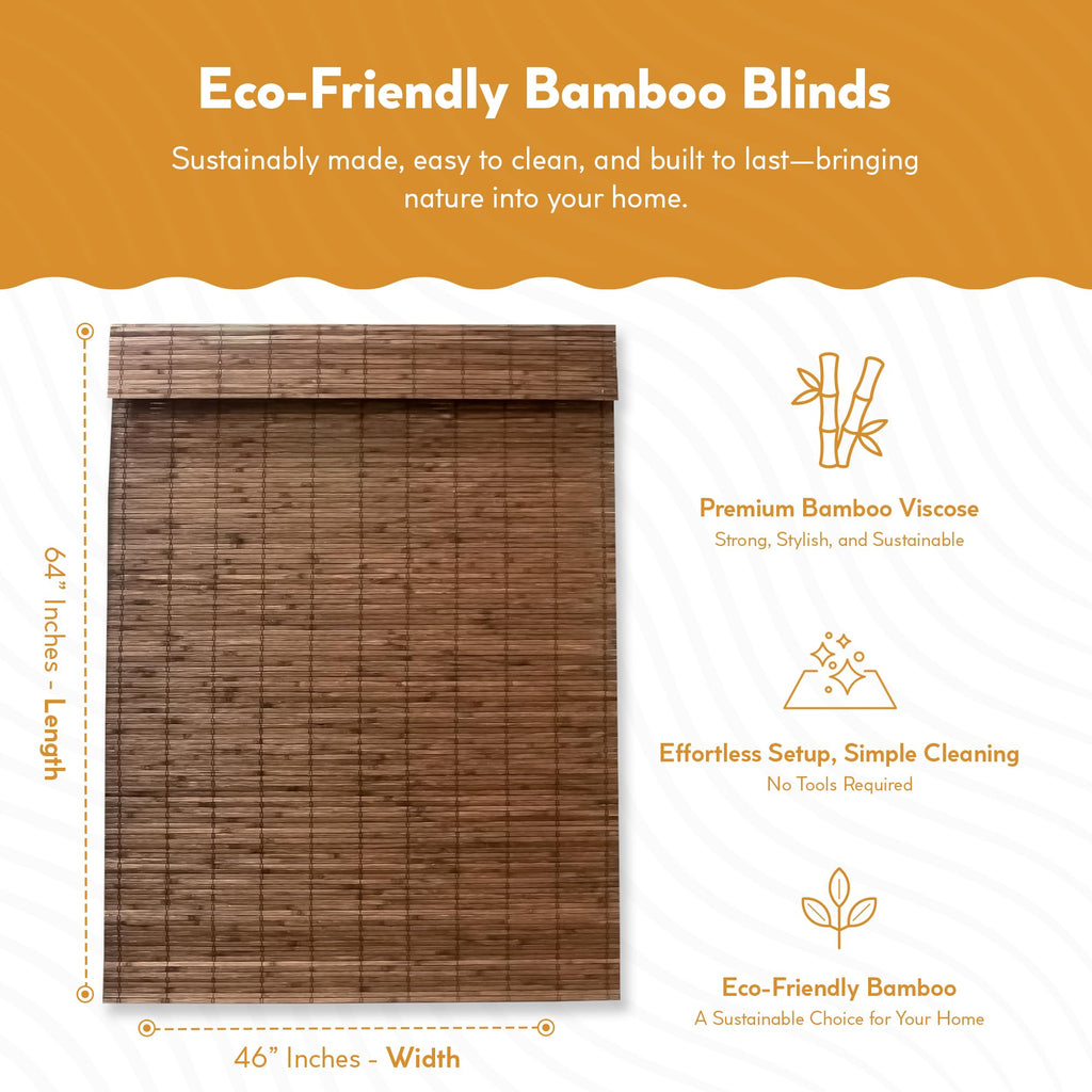 Radiance Cordless Bamboo Roman Shades for Windows - Flatstick Bamboo Blinds for Semi-Private Light Control - Easy to Lift & Fold Up Window Shades - Cocoa - 23 in. W x 64 in. L - (2216300E)