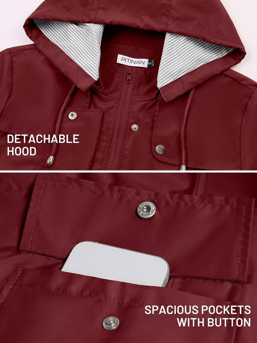 PITINAN Rain Jackets For Women Waterproof Rain Coats with Hood Lightweight Windbreaker Outdoor Womens Raincoats