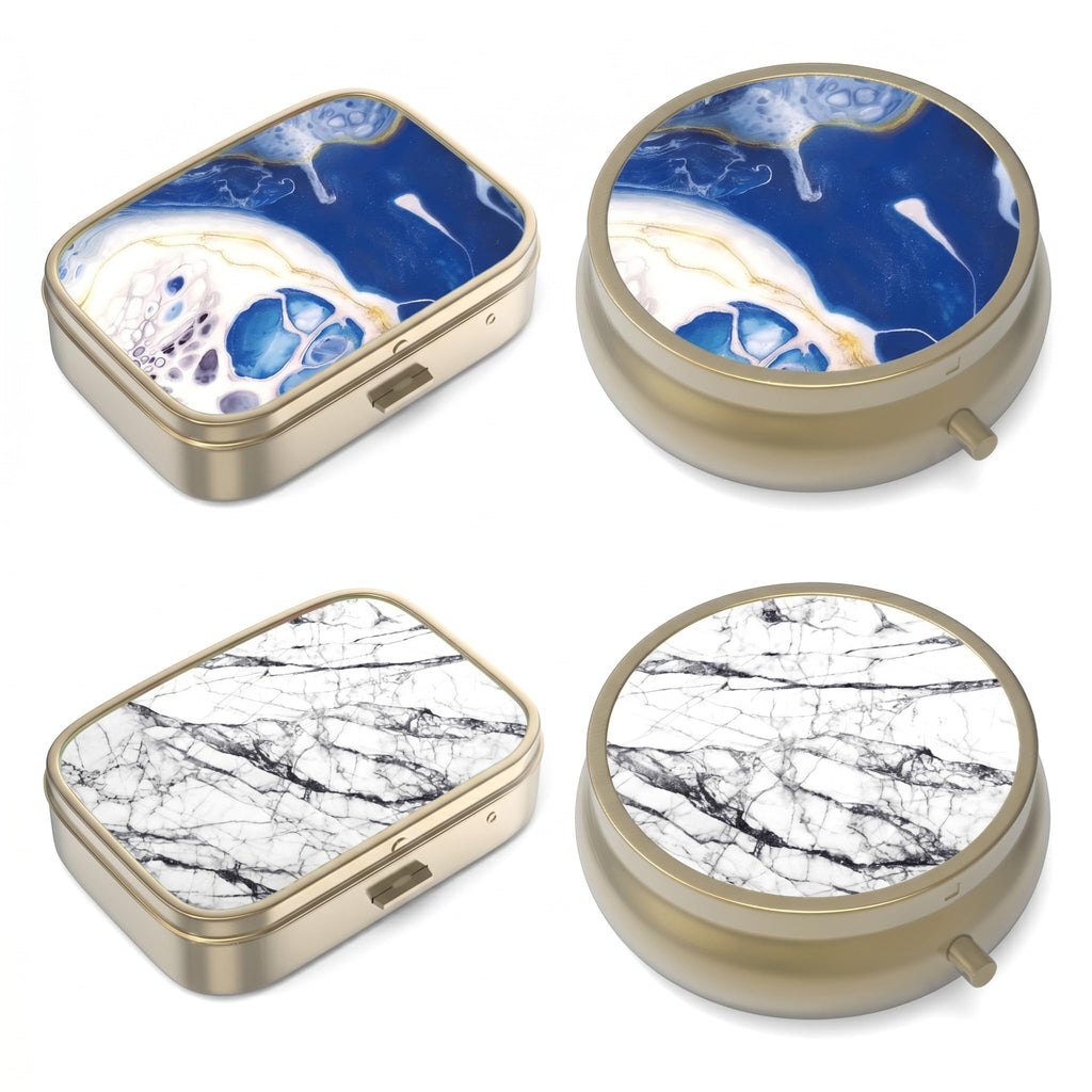 Pill Case Pill Box with Mirror Retro 2 Compartment Small Pill Case for Purse or Pocket Bronze Rectangular Pill Box or Vitamins, Fish Oil, Supplements, Pill Containe Travel Gifts（Retro Red Flowers）