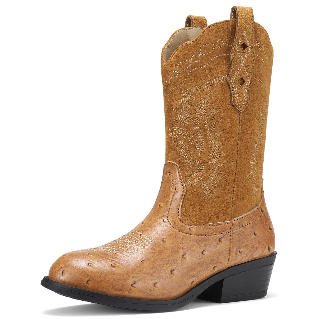 Rollda Kids Cowboy Boots Western Round Toe Cowgirl Boots for Boys Girls Toddler/Little Kid/Big Kid