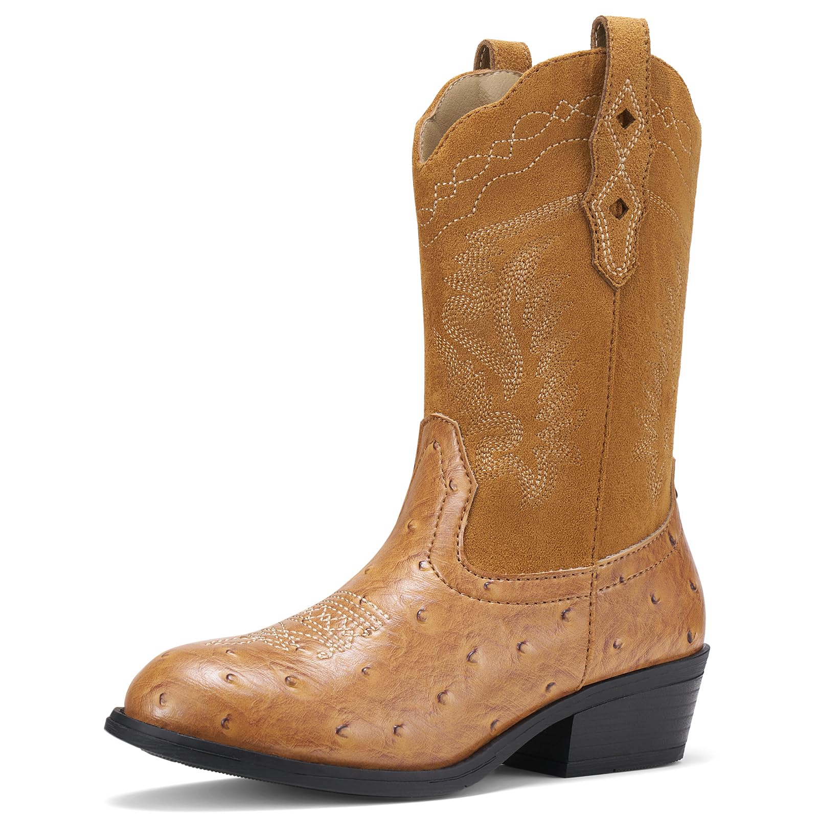 Rollda Kids Cowboy Boots Western Round Toe Cowgirl Boots for Boys Girls Toddler/Little Kid/Big Kid