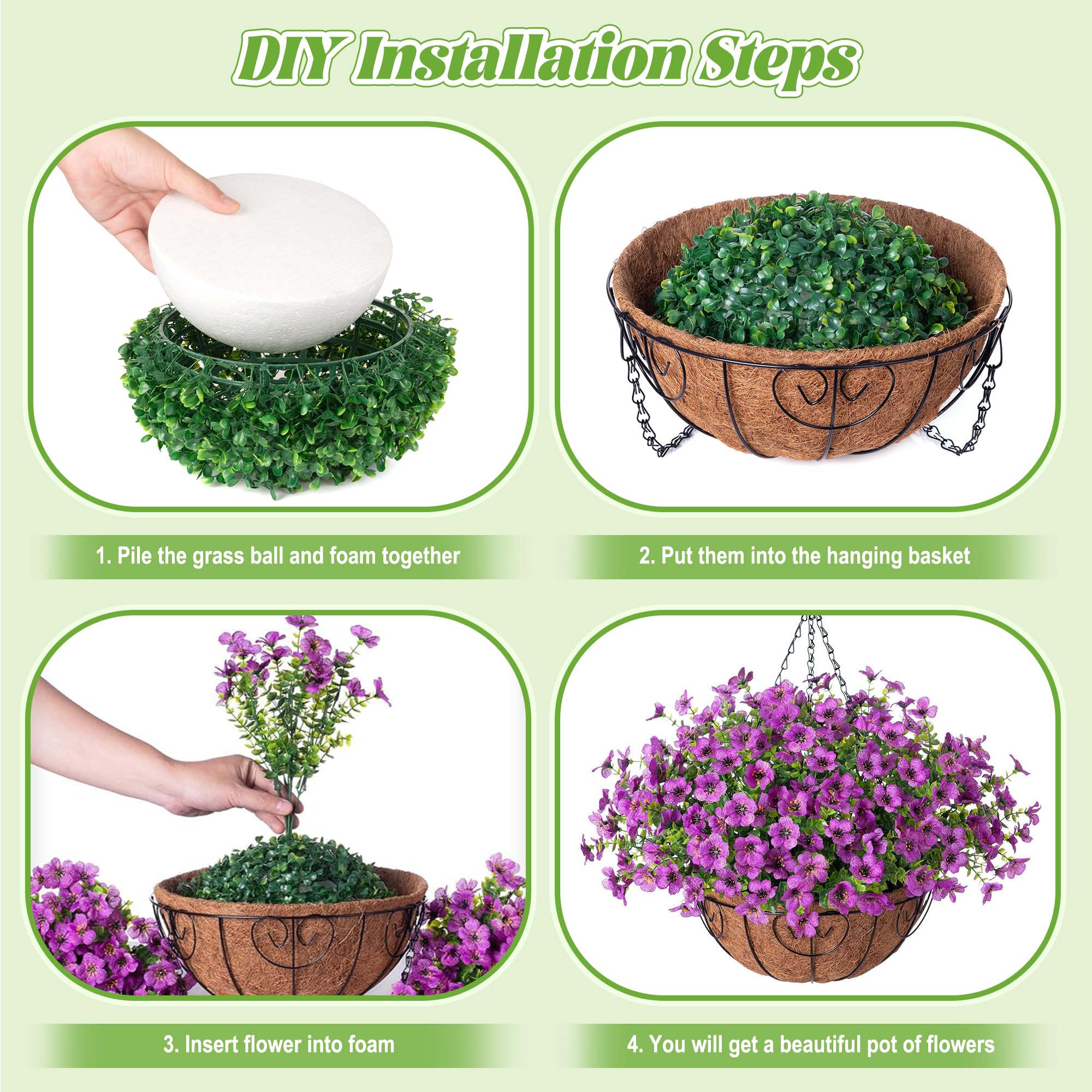 Ammyoo Artificial Faux Hanging Plants Flowers Basket for Spring Outdoor Decoration, Fake Silk Daisy UV Resistant Look Real with Eucalyptus Leaves Summer Outside Decor for Home Patio Garden