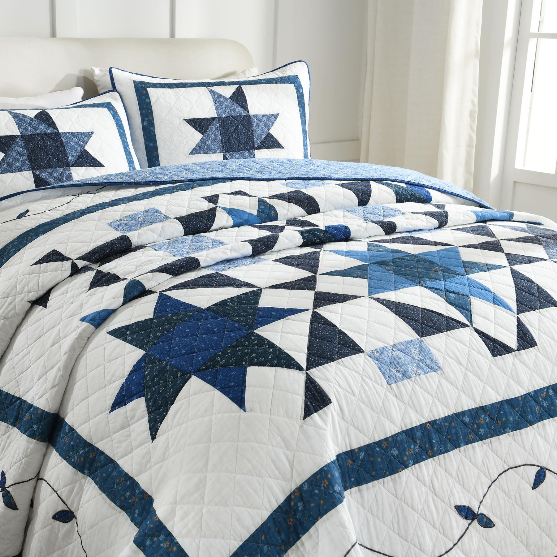 Secgo Twin Comforter Set for Bed - 100% Cotton Quilts Twin Size, Black Bedspreads with 2 Pillow Shams, Patchwork Reversible Lightweight Bedding