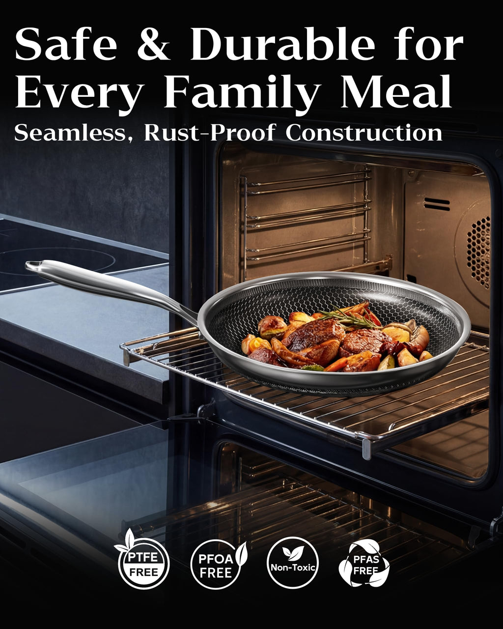 Nonstick Frying Pan with Lid 7-Inch, Durable Stainless Steel Skillet, Induction & Oven Safe 500°F, PFOA-Free Scratch-Proof, Dishwasher Safe, Stay-Cool Handle, Silver Kitchen Cookware