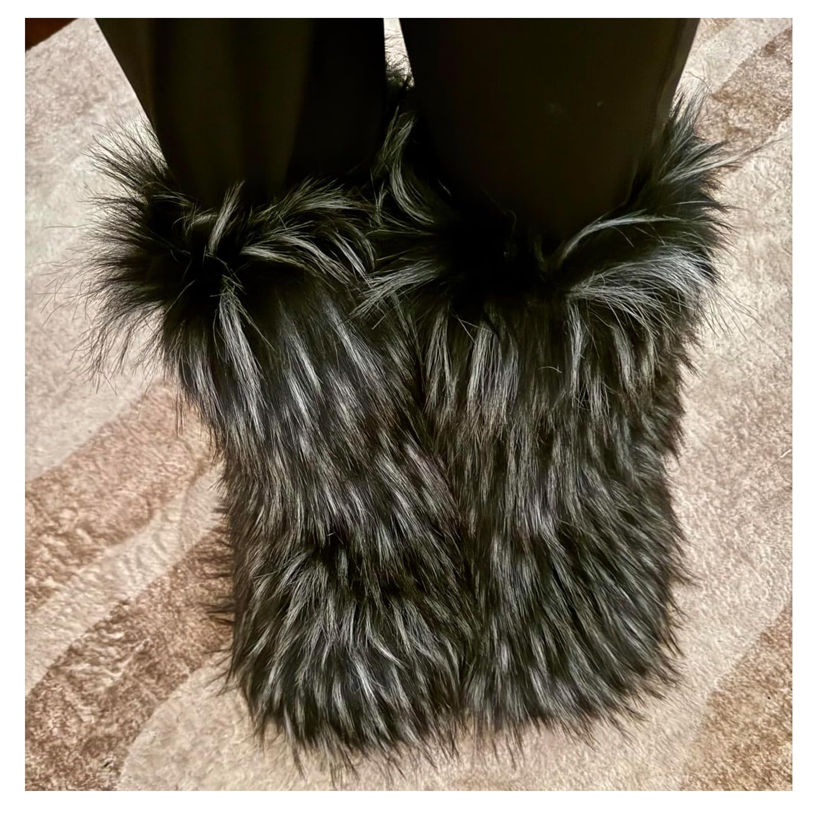 IXU Women's Faux Fur Boot Furry Fluffy Round Toe Suede Snow Winter Women Boots Comfy Plush Warm Short Outdoor Indoor Flat Shoes Mid-Calf Boots