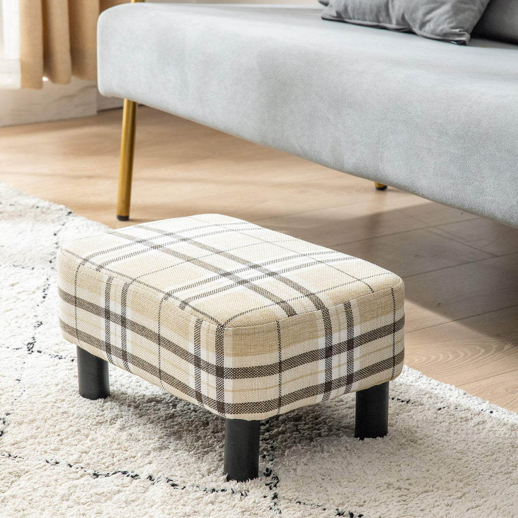 IBUYKE 16.54" Small Footstool, PU Faux Leather Step Stool, with Padded Seat Pine Wood Legs and Padded Rectangular Stool, for Bedroom, Black RF-BD210