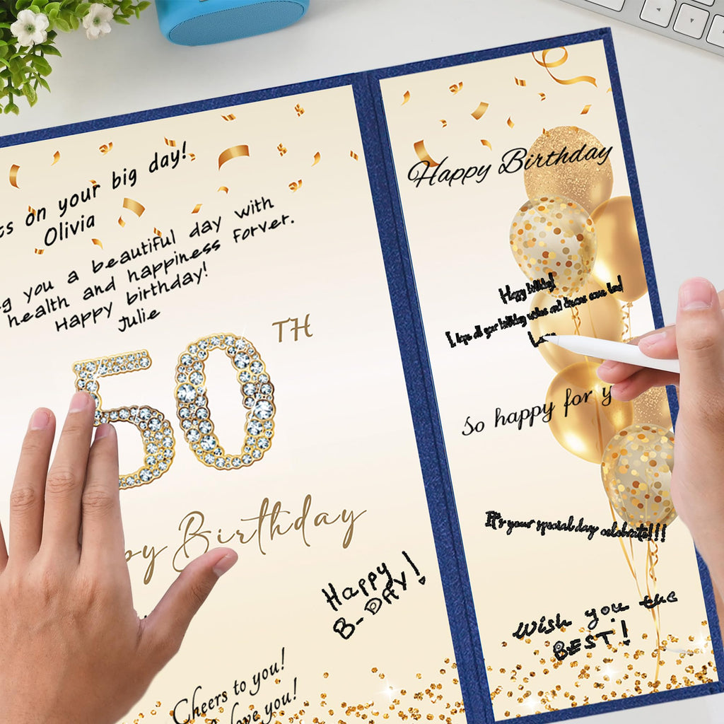 DARUNAXY Rose Gold 50th Birthday Party Decorations for Women, Happy 50th Birthday Alternative Signature Guest Book Black Pink 50 Birthday Signing Card Board Party Supplies Cheers to 50 Years Old Gift
