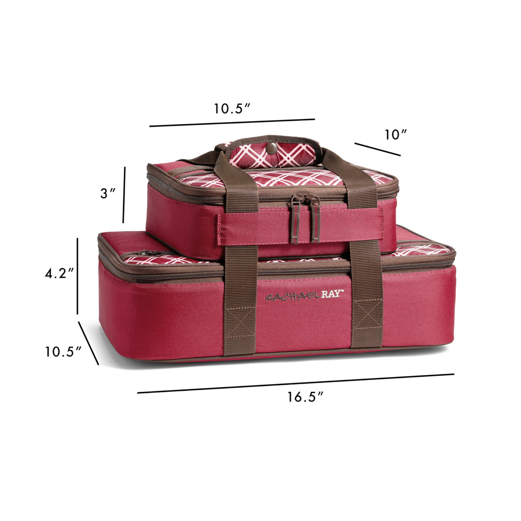 Rachael Ray Lugger Duo, Insulated Casserole Carrier for Hot or Cold Food, Thermal Lasanga Lugger Tote for Pockluck, Parties, Picnic, and Cookouts, Fits 9" x 13" Baking Dish, Burgundy