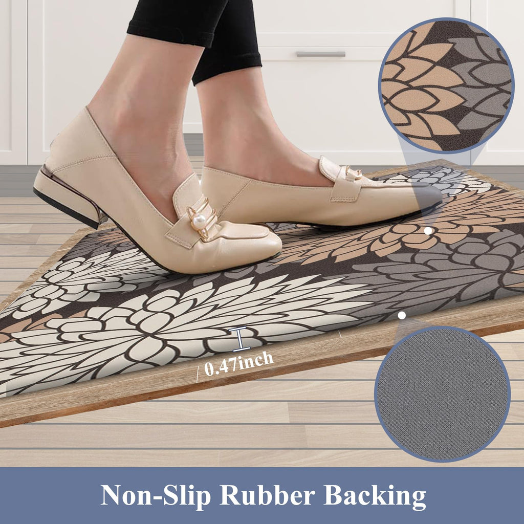 HEBE Anti Fatigue Kitchen Rugs Sets of 2, Non Slip Kitchen Mats for Floor, Waterproof Cushioned Comfort Standing Carpet for Kitchen Sink, Home Office, Laundry Room