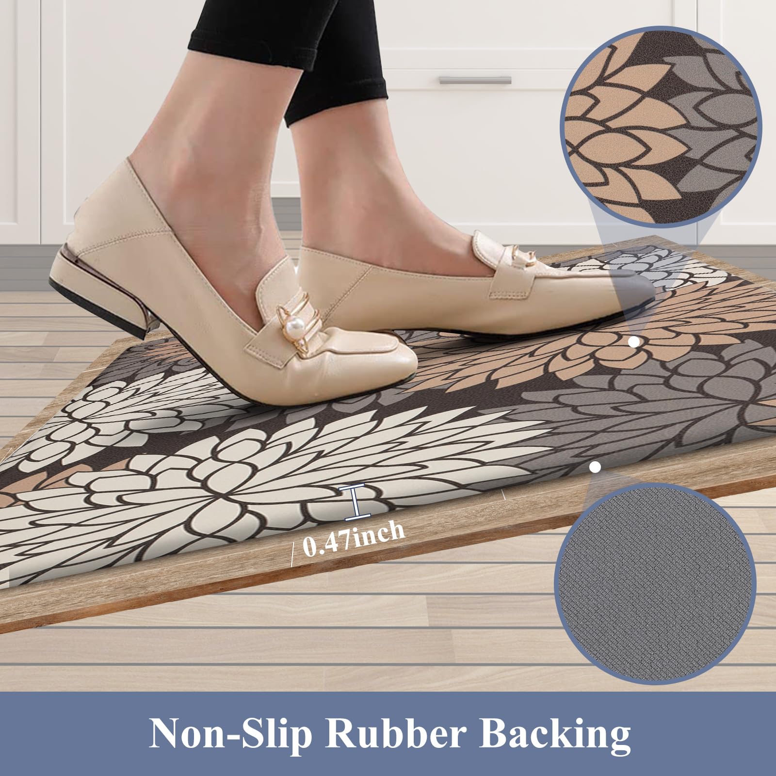 HEBE Anti Fatigue Kitchen Rugs Sets of 2, Non Slip Kitchen Mats for Floor, Waterproof Cushioned Comfort Standing Carpet for Kitchen Sink, Home Office, Laundry Room