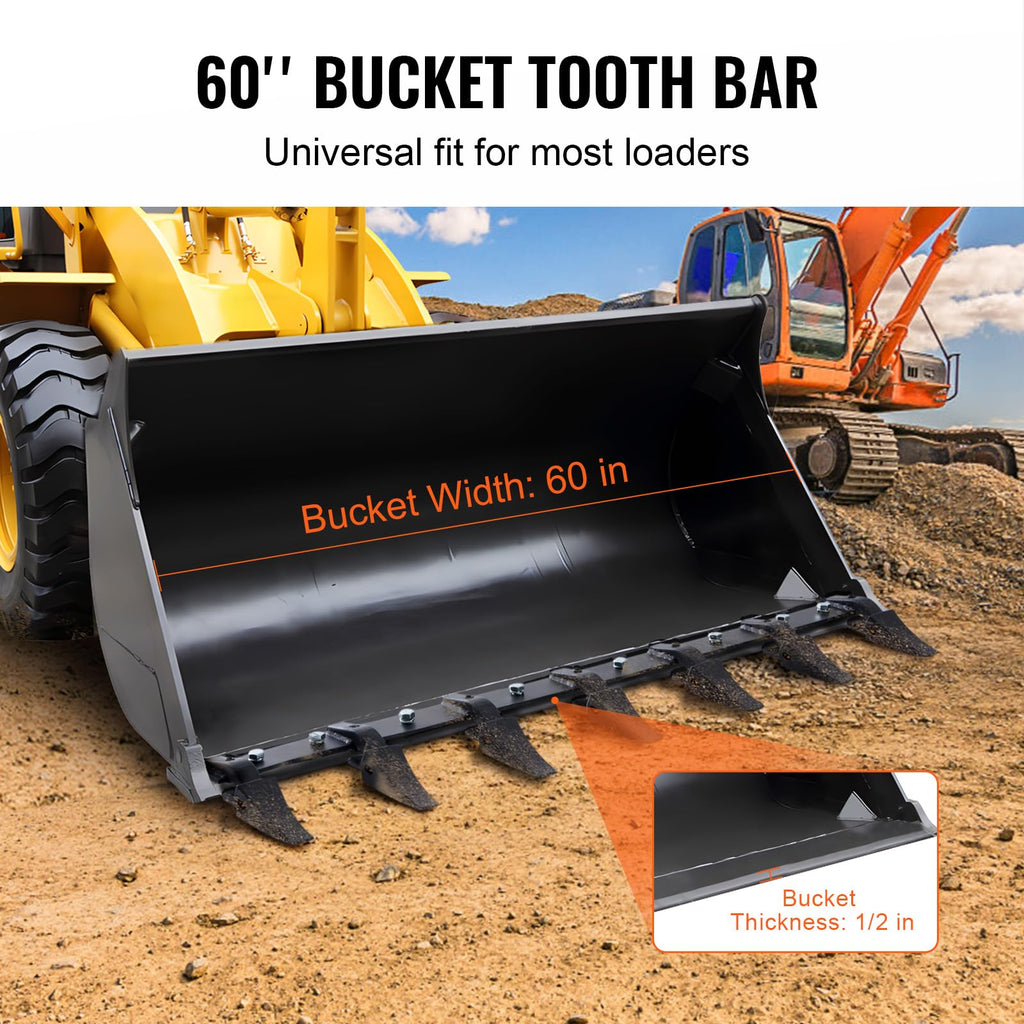 VEVOR Bucket Tooth Bar, 48'', Heavy Duty Tractor Bucket 6 Teeth Bar for Loader Tractor Skidsteer, 4560 lbs Load-Bearing Capacity Bolt On Design, for Efficient Soil Excavation and Bucket Protection