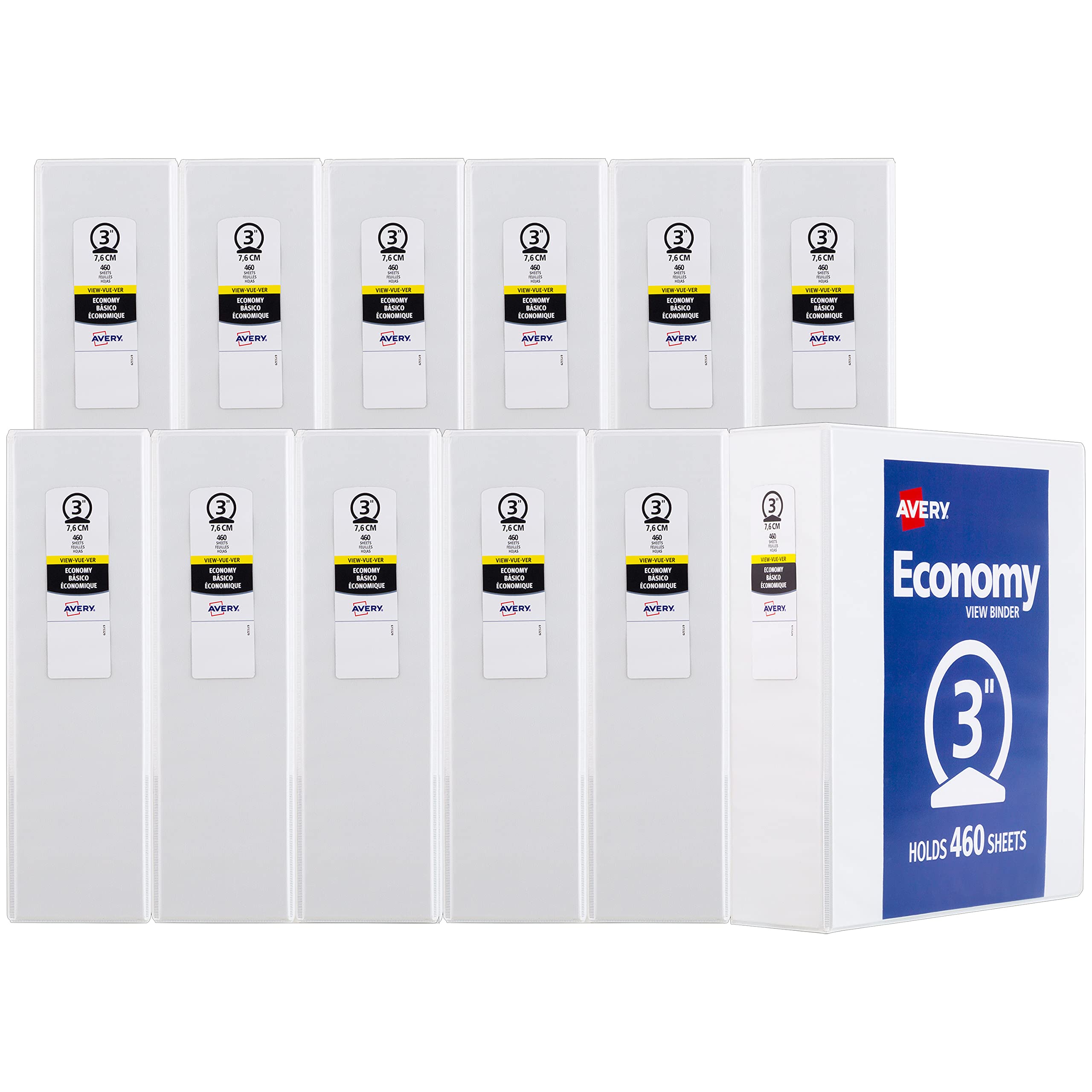 Avery Standard View 3 Ring Binders, 0.5" Round Rings, 100-Sheet Capacity, 0.7 Inch Wide Spine, White Binders, Ideal for Lightweight Organization and Occasional Referencing (12-Pack of 05706)
