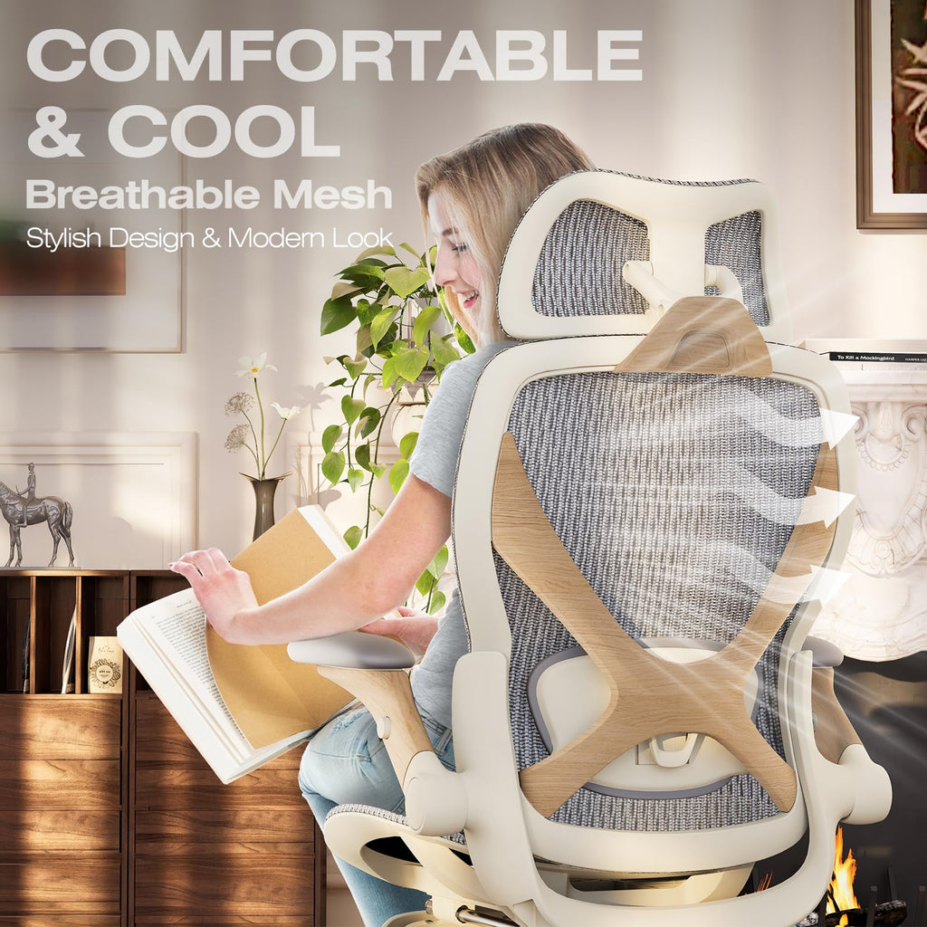 ELABEST X100 Ergonomic Office Chair with Footrest, Big and Tall Home Desk Chair with 5D Flip-Up Arms, Adjustable 3D Lumbar Support,High Back Rolling Computer Chair, Swivel Mesh Chairs (Coffee Break)