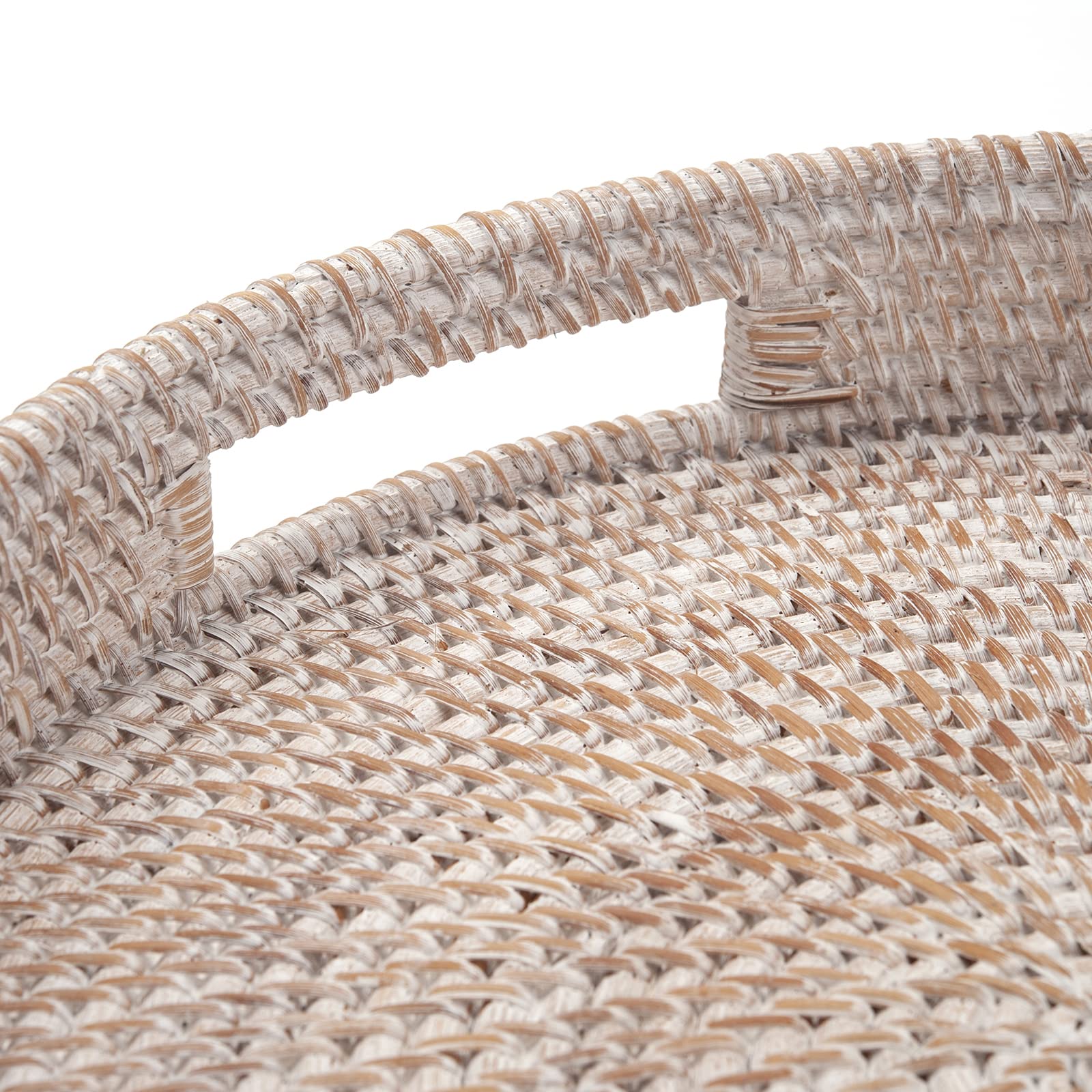 Round Rattan Serving Tray Decorative Woven Ottoman Trays with Handles for Coffee Table Natural (Small 11.8 inch x 2 inch)