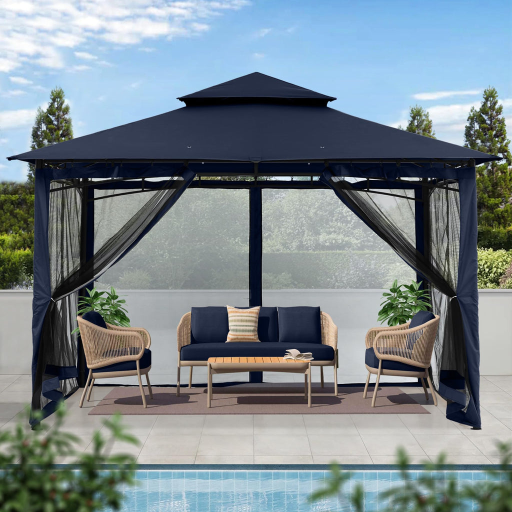 MASTERCANOPY Outdoor Garden Gazebo for Patios with Stable Steel Frame and Netting Walls (9x9,Beige)