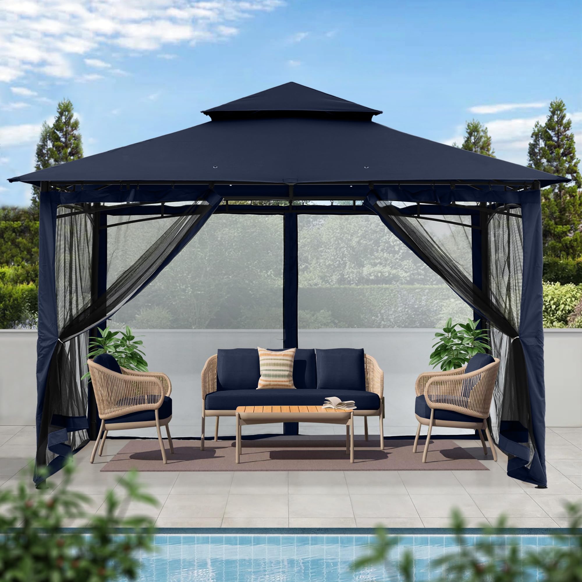 MASTERCANOPY Outdoor Garden Gazebo for Patios with Stable Steel Frame and Netting Walls (9x9,Beige)