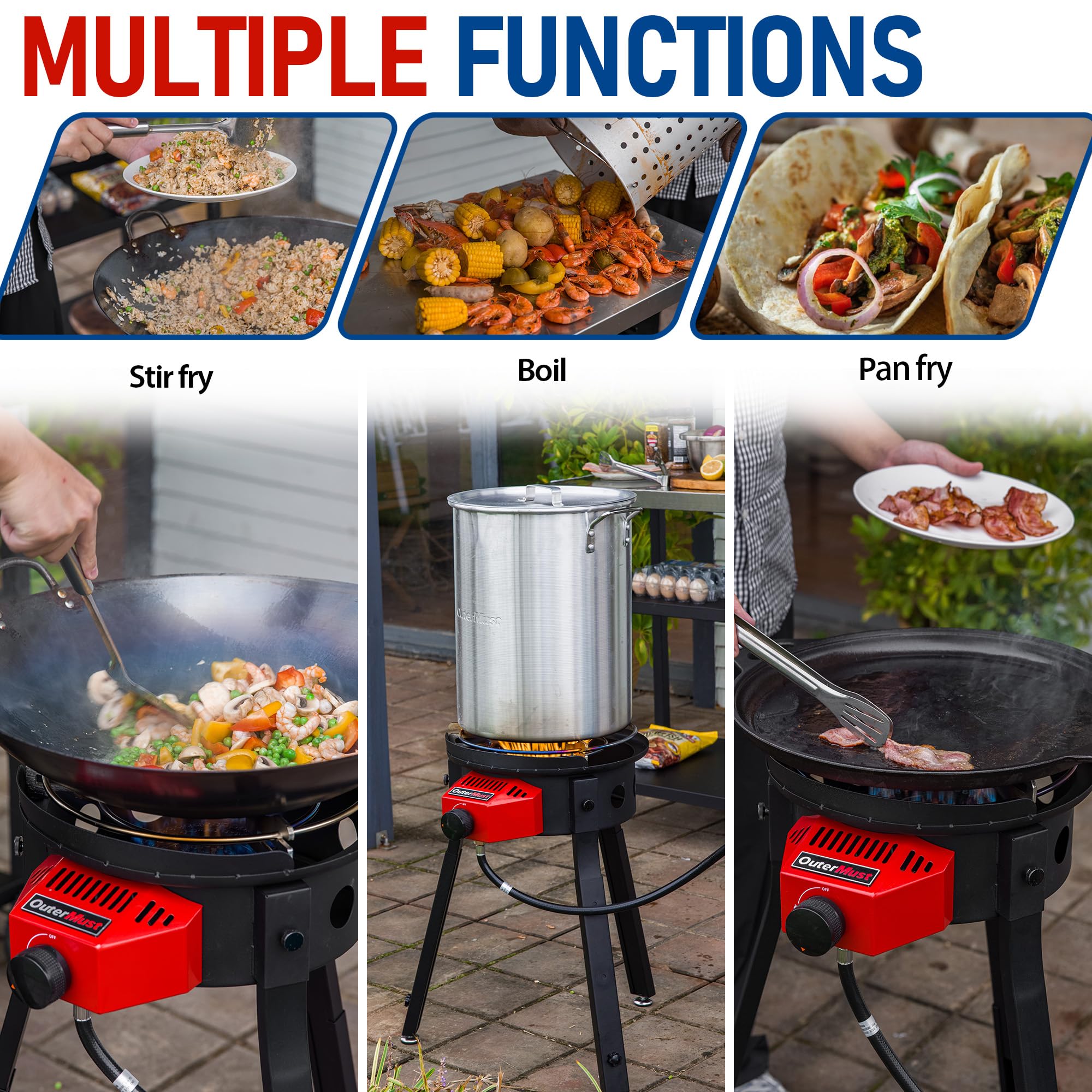 OuterMust Outdoor Cooker Wok Station with Cover, Iron Wok, Electronic Ignition and Burner 54000 BTU for BBQ, Backyard