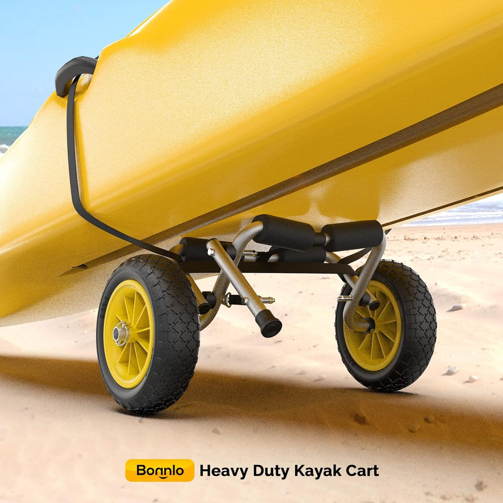 Bonnlo Kayak Car Foldable Aluminum Kayak Trailer with 10'' Solid Tires, Universal Kayaks Wheel Cart Dolly for Canoe, Paddle Board, Boat, Float Mats, Jon Boat