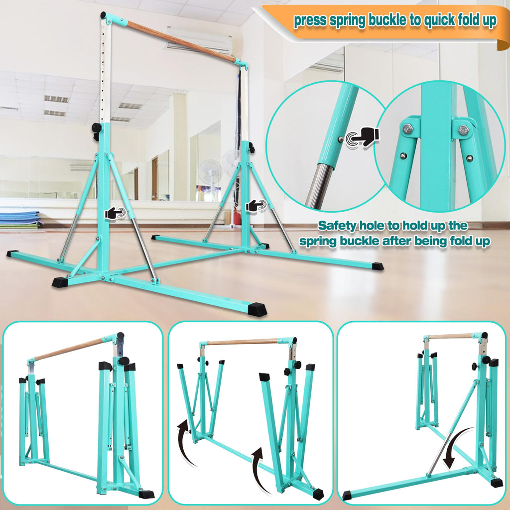 FC FUNCHEER Gymnastics Bar for Kids Ages 3-15, 35" to 60" Adjustable Height, 4FT Wide Base - Professional Kip Bar with 360° Stability & Fiberglass Crossbar, Easy Fold&Solid Design for Home Training