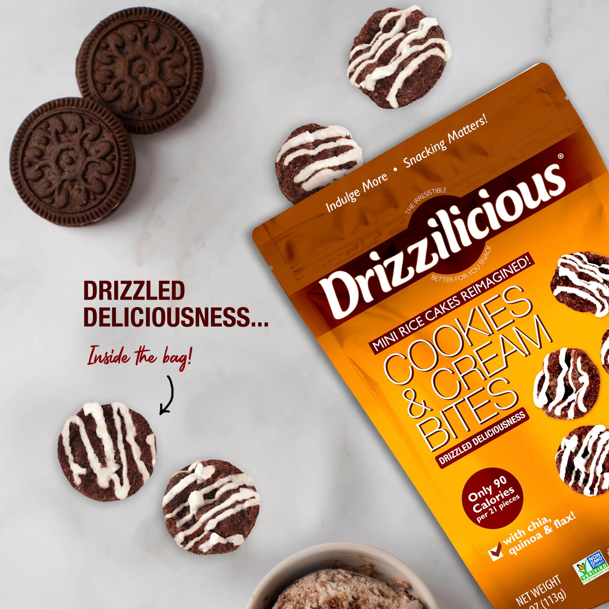 Drizzilicious Mini Flavored Rice Cakes - Rice Crisps, Healthy Snack for Adults and Kids, Vegan, Gluten Free Snack, 90 Calories Per 21 Pieces, S'mores & Cinnamon Swirl - 4 oz (Pack of 6)