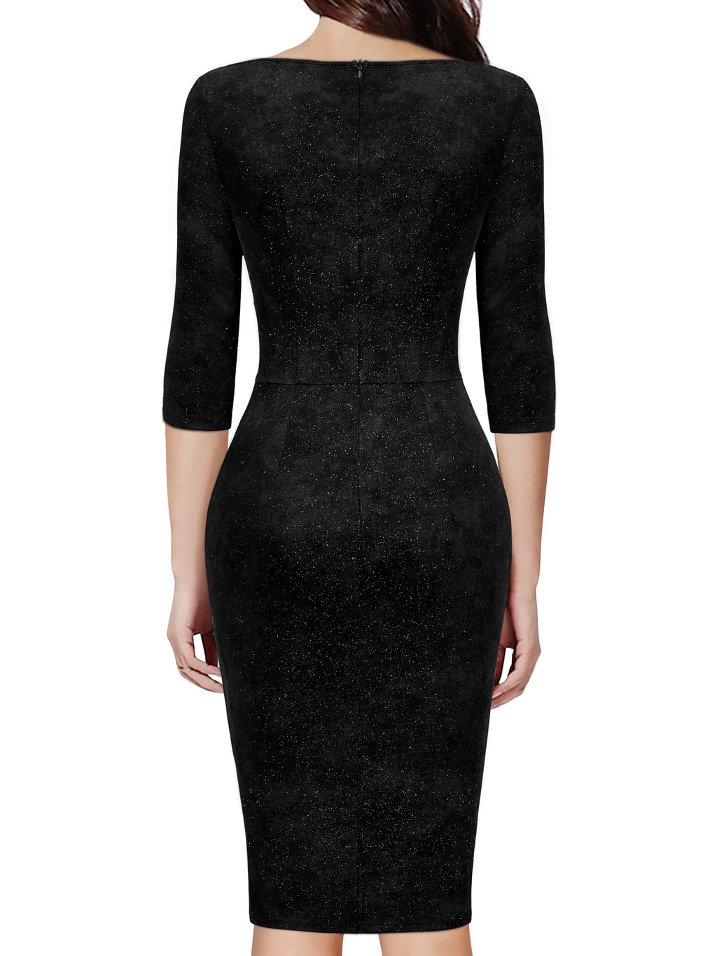 MIUSOL Women's Retro Ruffle Style 3/4 Sleeve Sparkly Cocktail Dress