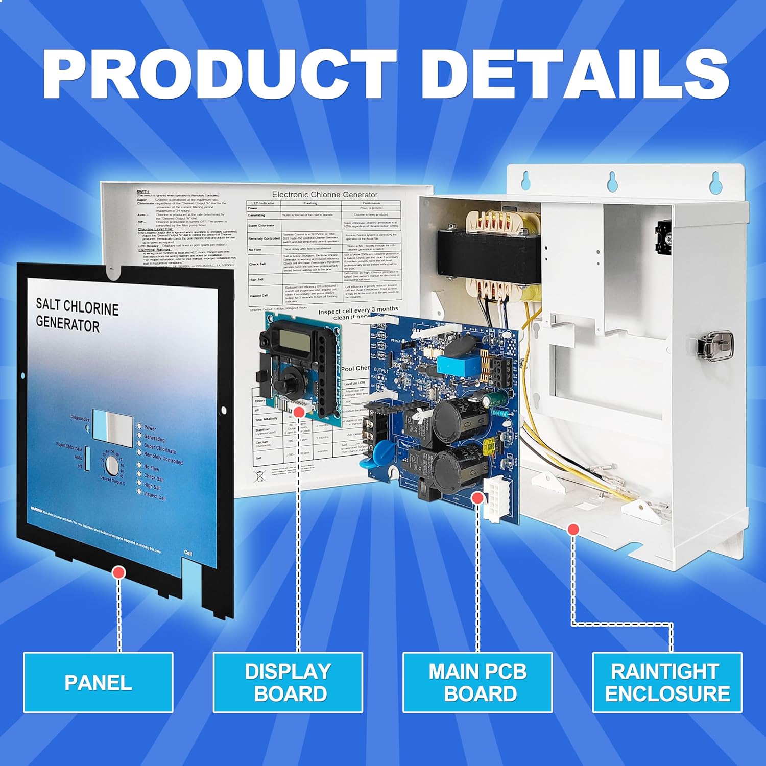 GLX-CTL-RITE Control Unit Replacement for Hayward Goldline Aqua Rite Unit | Compatible with T-3,T-9,T-15Cell,GLX-PCB-RITE Main Circuit Board,GLX-PCB-DSP Display Board,Electronic Salt Chlorine Generator