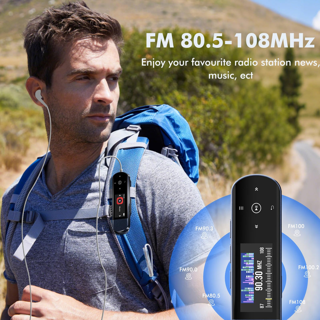 RUIZU 64GB USB MP3 Player with Bluetooth 5.3, Clip Jam Portable Music Player for Sports Running, USB MP3 Player Stick with FM Radio, Voice Recorder, Digital Audio Shuffle Repeat, Phone File Transfer