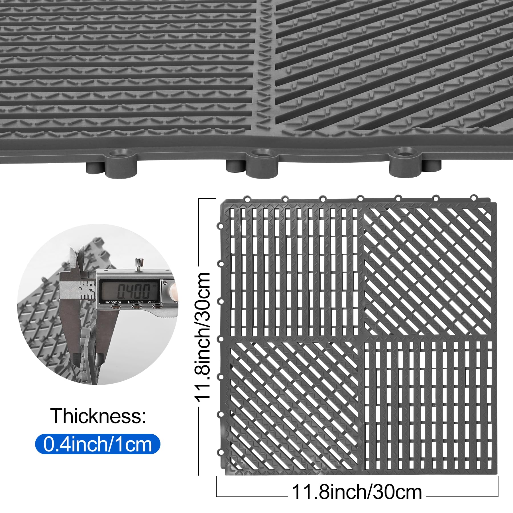 ToLanbbt Modular Interlocking Cushion 8P 11.8" x 11.8" Interlocking Rubber Floor Drain Holes Non-Slip Splicing Drainage Mats for Deck, Shower, Kitchen, Drain Pool, Sauna Bath, Indoor Outdoor (Black)