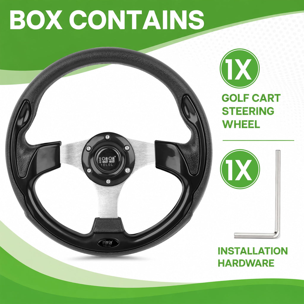 10L0L Golf Cart Steering Wheel, 13' Universal Fit for EZGO TXT/RXV, Club Car DS/Precedent, Yamaha G2-G29 (Carbon Black)