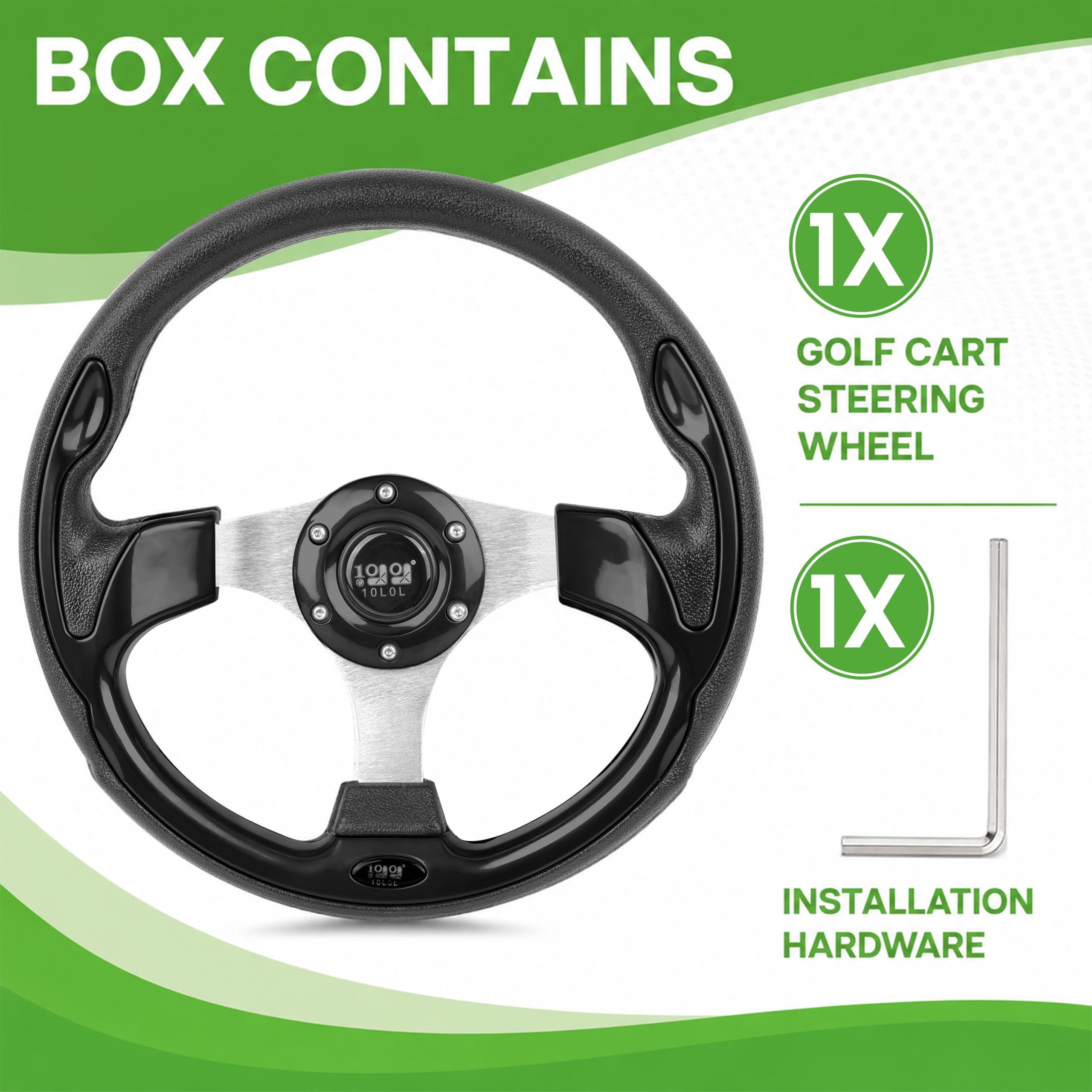 10L0L Golf Cart Steering Wheel, 13' Universal Fit for EZGO TXT/RXV, Club Car DS/Precedent, Yamaha G2-G29 (Carbon Black)
