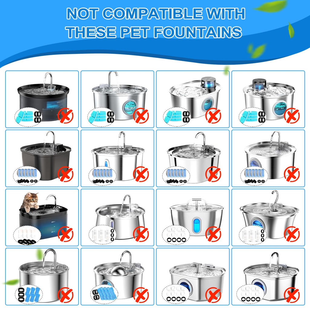 Cat Water Fountain Filters, 20Pack Cat Fountain Replacement Filters for Stainless Steel 108oz/3.2L& 67oz/2L adjustable Water Flow Pet Water Fountain,Dog Water Fountain Filters（10 Filters& 10 Sponges)