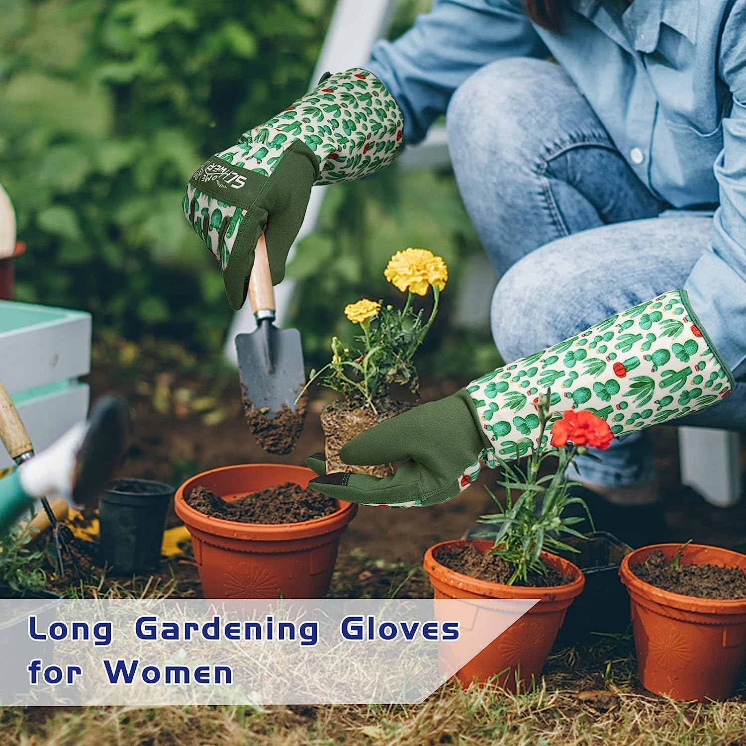 Schwer Gardening Gloves for Women, Rose Pruning Gloves with Reinforced Fingertips & Palm, Touchscreen, Breathable Long Garden Glove for Yard, Gardening Essentials & Supplies, Gifts for Gardener, S