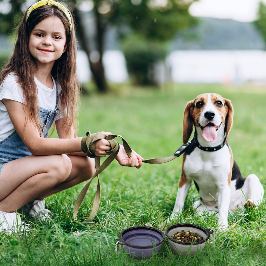 Dog Bowl Pet Collapsible Bowls, 2 Pack Collapsible Dog Water Bowls for Cats Dogs, Portable Pet Feeding Watering Dish for Walking Parking Traveling with 2 Carabiners (Small, Black & Pink)