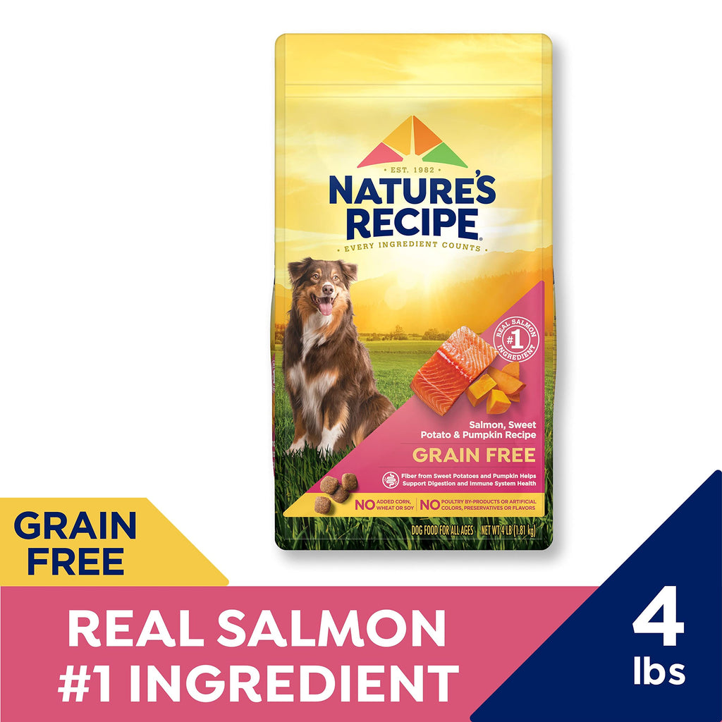 Nature's Recipe Grain Free Dry Dog Food, Salmon, Sweet Potato & Pumpkin Recipe, 4 lb. Bag
