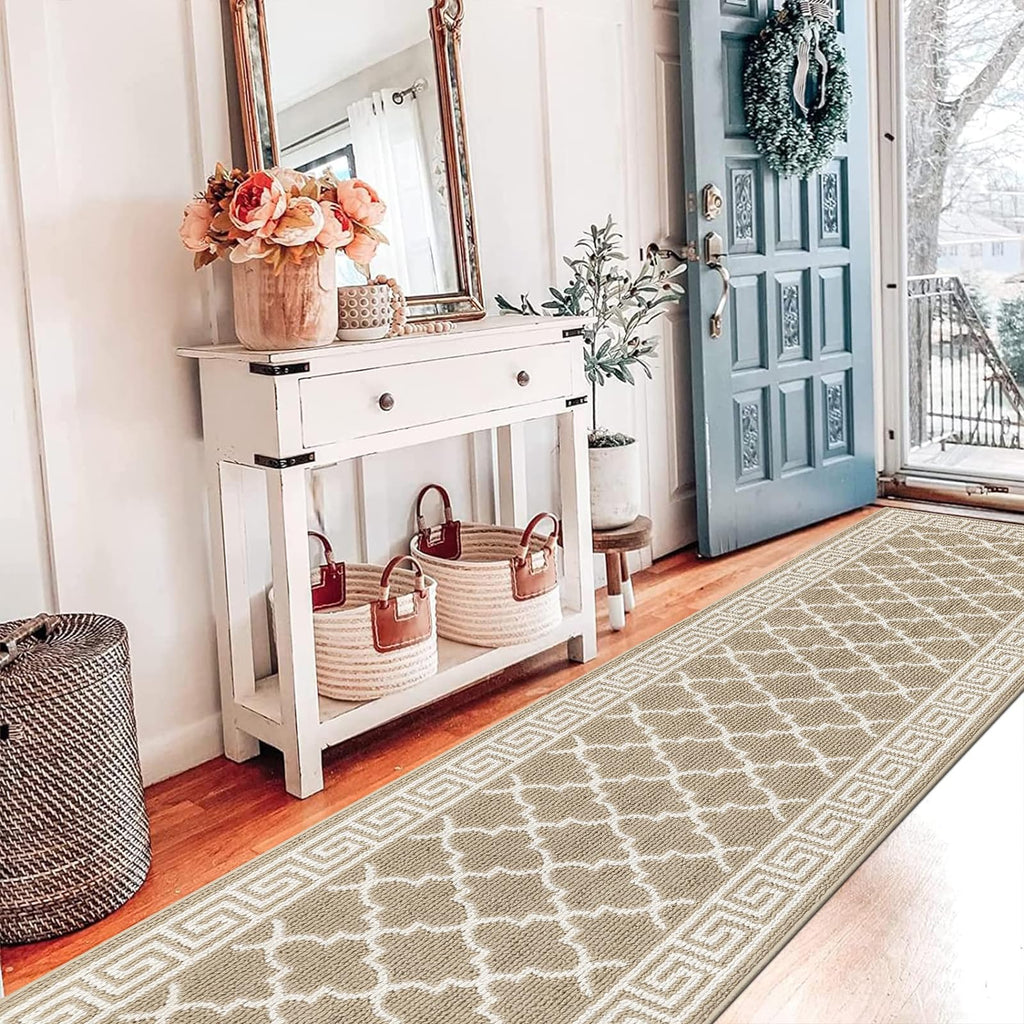 Pauwer Door Mat Indoor Entrance 20"x60" Absorbent Dirt Trapper Welcome Mats for Front Door Washable Entryway Rugs Ultra Thin Doormat Non Slip Runner Rugs for Hallway Kitchen Laundry Room, Beige