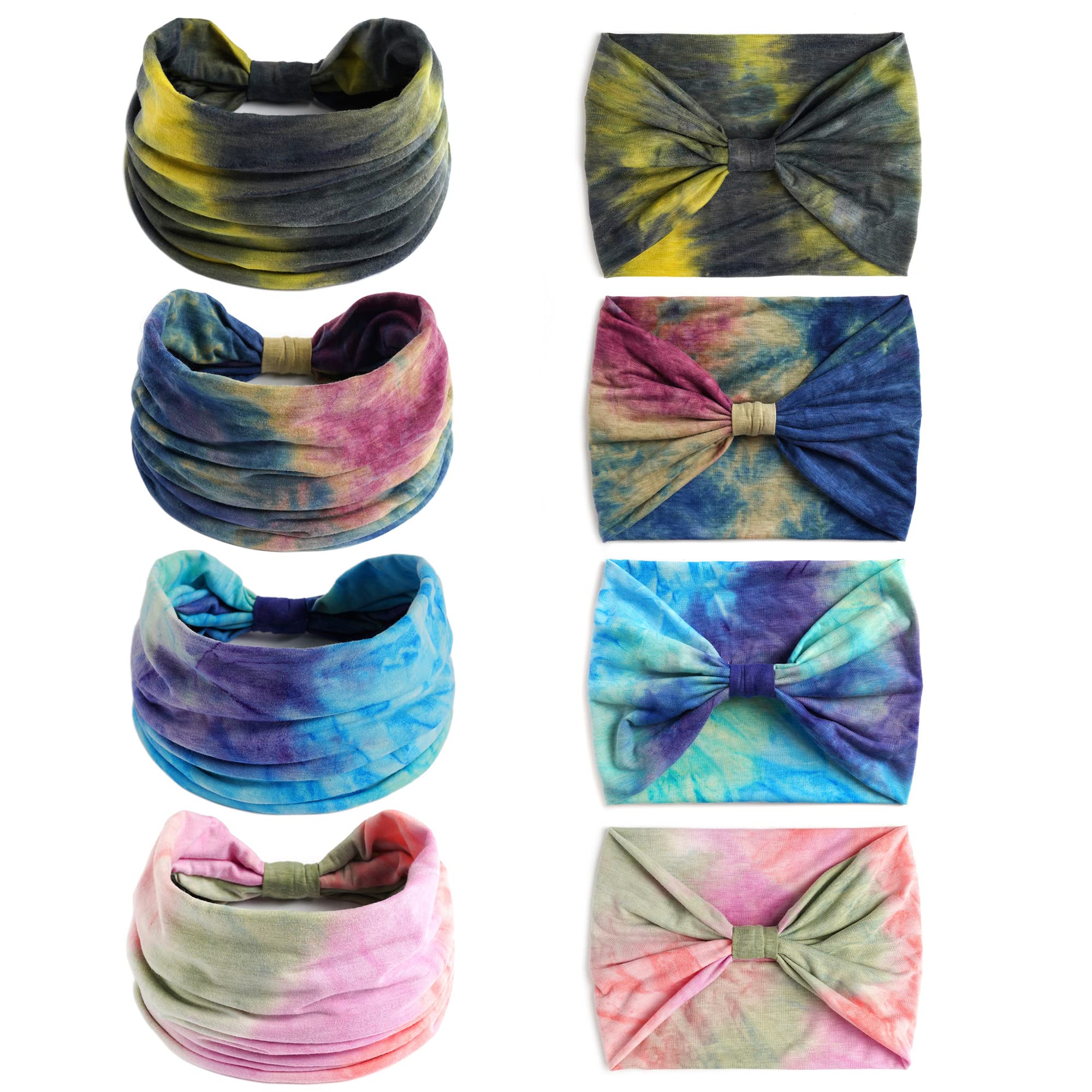 Boho Headbands For Women Fashion Stretch Wide Hair Bands Knoted Turban Head Bands Yoga Running Sweatband Elastic Headband Stylish Wrap Headbands Hair Accessories for Teen Girls 4 Pack