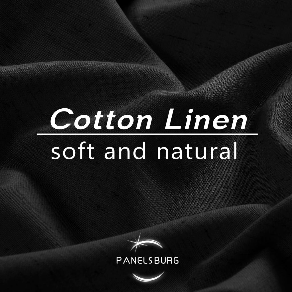 Black Linen Cotton Blend Sheer Curtains, Moody Light Filtering Drapes for Dark Academia Inspired Study Bedroom Living Room, 84 Inch Long 2 Panels Set
