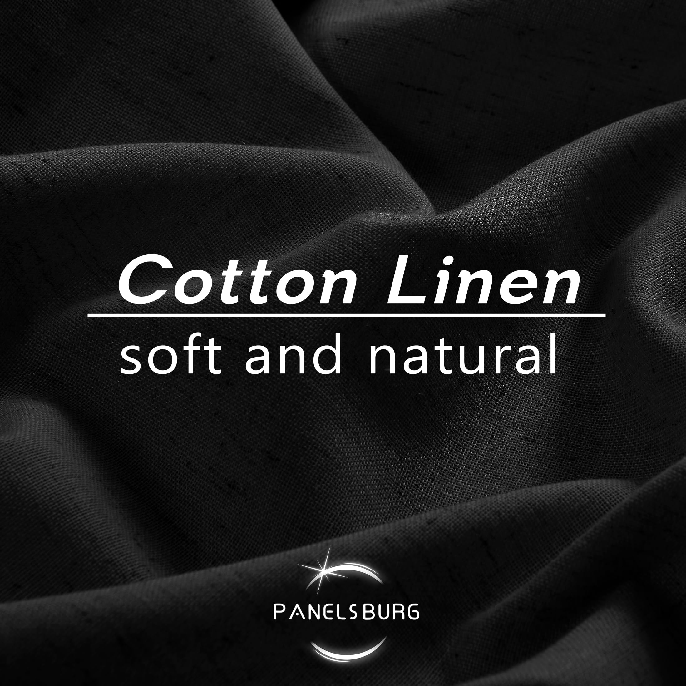 Black Linen Cotton Blend Sheer Curtains, Moody Light Filtering Drapes for Dark Academia Inspired Study Bedroom Living Room, 84 Inch Long 2 Panels Set