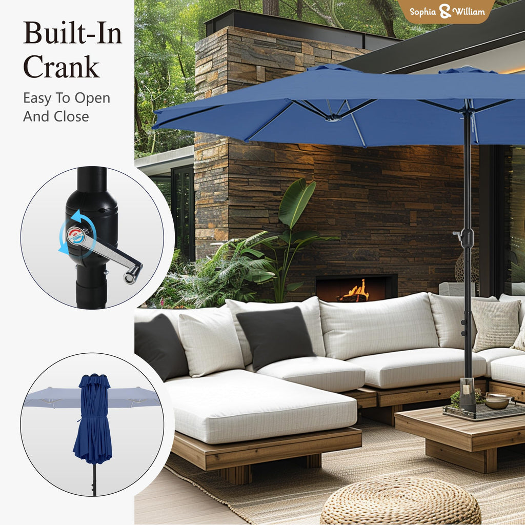 Sophia & William 15 ft Extra Large Patio Umbrella with Base Included, Rectangular Outdoor Umbrella Heavy Duty, Market Umbrella Double-sided Fade Resistant for Pool Garden Backyard, Beige
