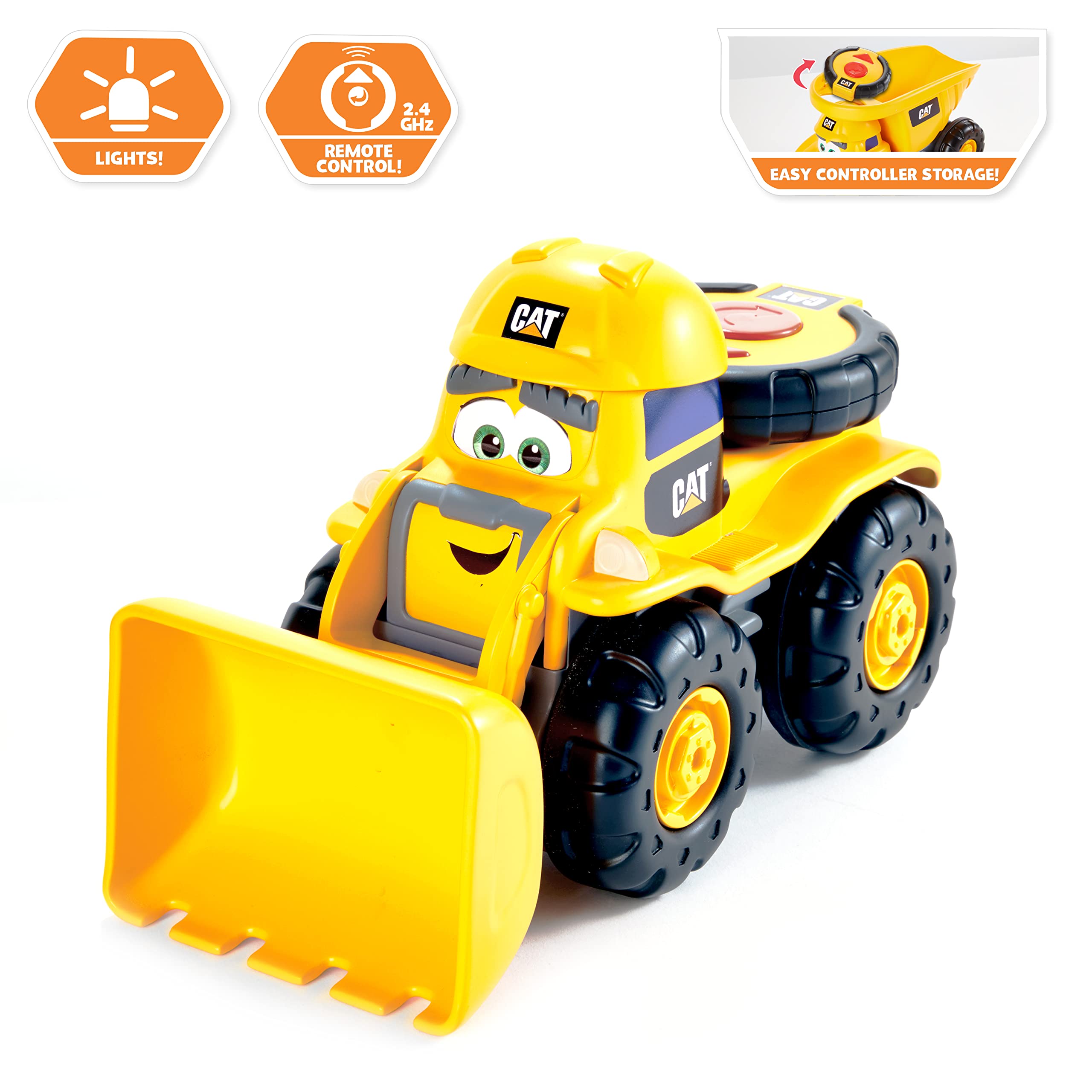 CAT Construction Toys, Junior Crew Lil' Movers Remote Control Truck, RC Car + Dump Truck, Working Headlights, with Child Friendly Controller