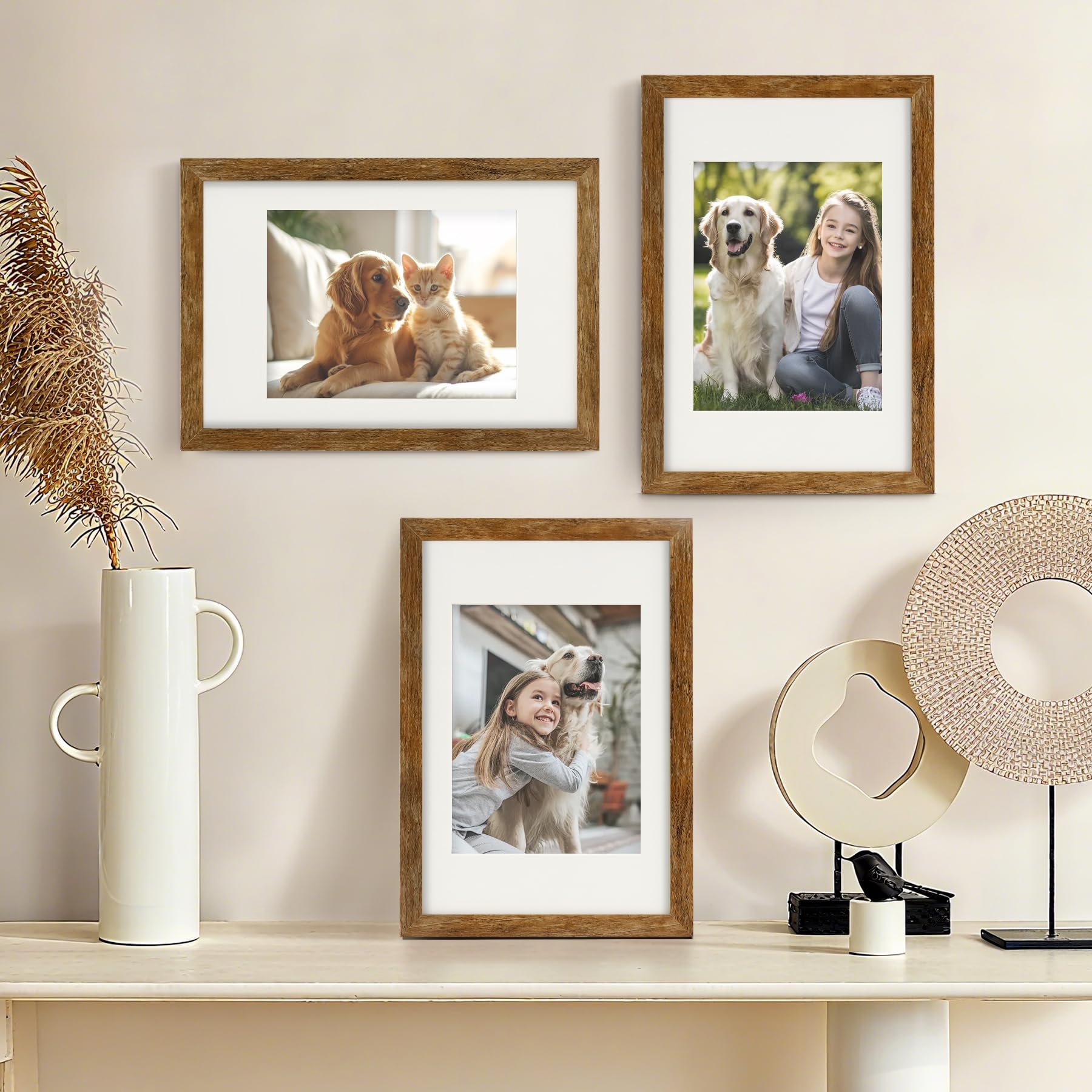TOFOREVO Picture Frames 4x4 Set of 2 Black Wood Grain Photo Frame for Gallery Wall Mounting or Tabletop Display