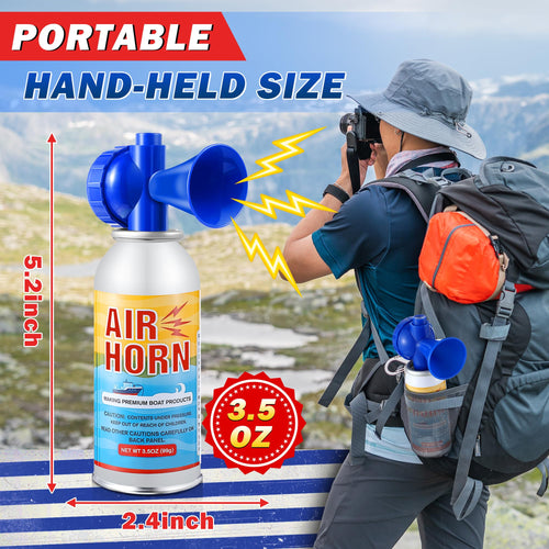2 Pack 3.5oz Large Air Horn, 122DB Very Loud Air Horns Can, Marine Boat Horns for Safety, Meet Coast Guard, Fog Blow Horn Boat Accessories, Ideal for Boating, Camping, Hiking