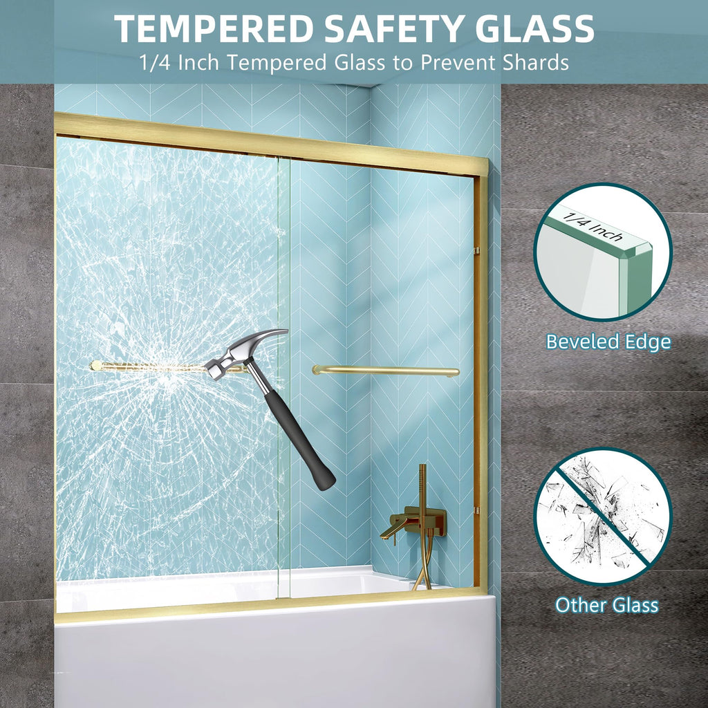 GETPRO Shower Door Sliding 44-48 in. W x 72 in. H Semi-Frameless Bypasss Double Sliding Doors for Shower,1/4 inch Clear Tempered Walk-in Shower Glass Door Brushed Nickel