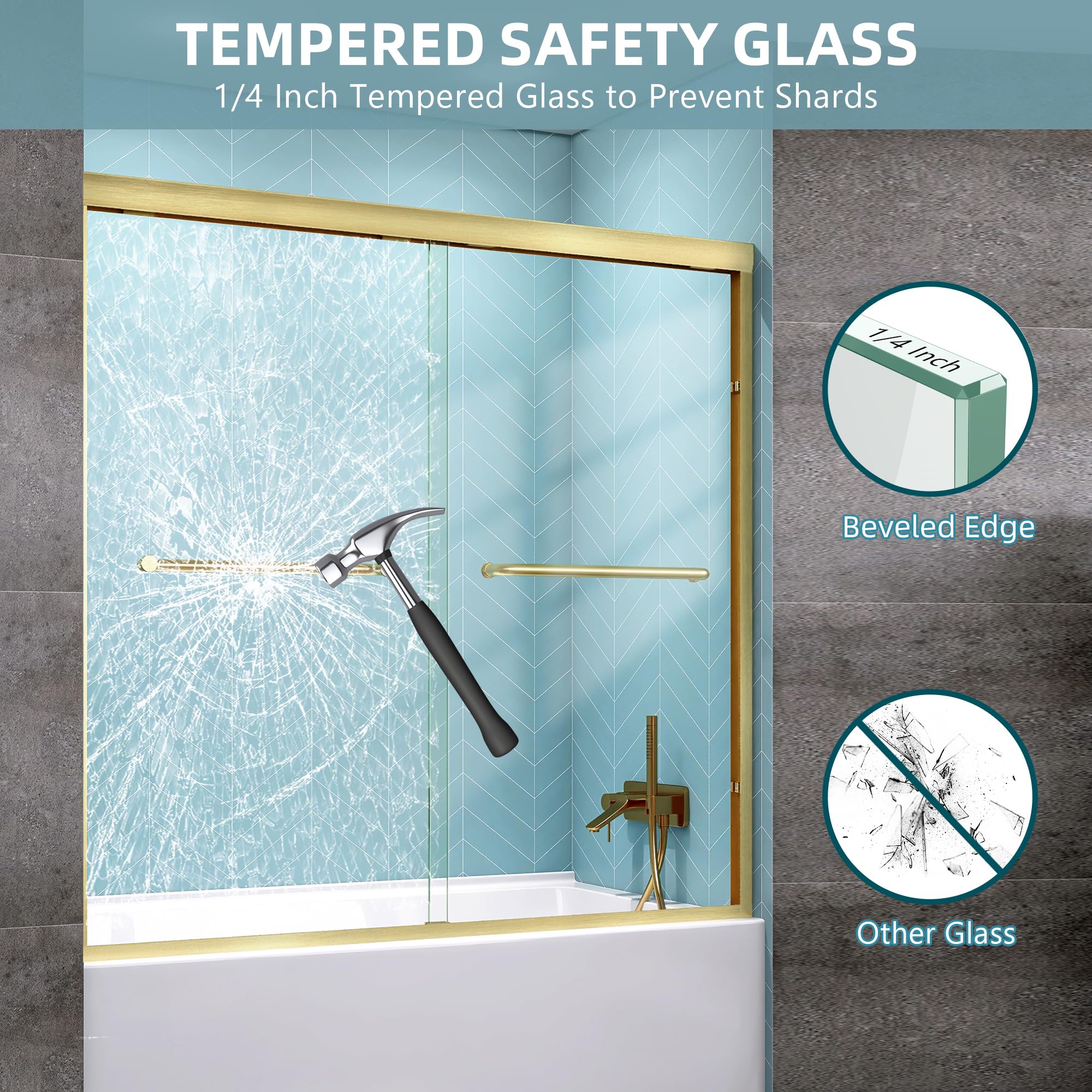 GETPRO Shower Door Sliding 44-48 in. W x 72 in. H Semi-Frameless Bypasss Double Sliding Doors for Shower,1/4 inch Clear Tempered Walk-in Shower Glass Door Brushed Nickel