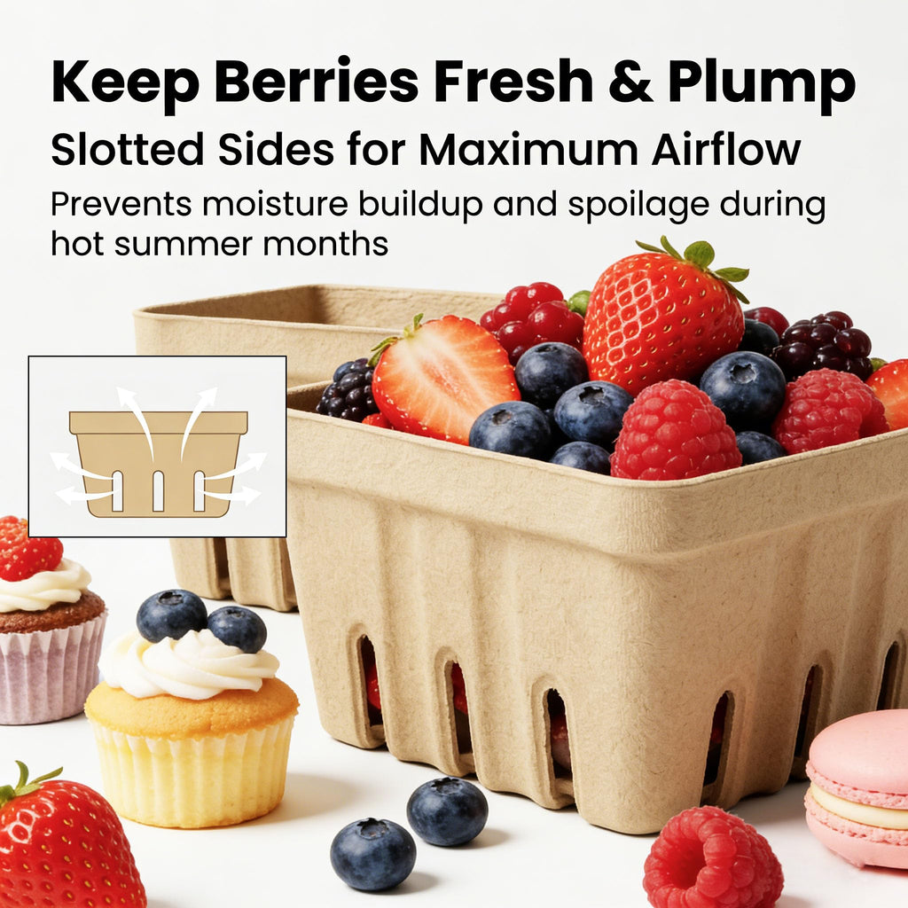 30 Pack Natural Pulp Fiber Berry Basket,Small Molded Produce Vented Basket Kitchen Supplies for Strawberry Blueberry Raspberry, Fruit Tray for Fruit Vegetable Farmer Market Grocery (Small)